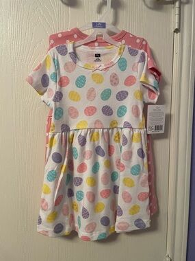Hudson Baby Girls' White Dress with Pastel Easter Egg Print and Pink Dot Back